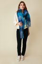 Check scarf with fringe - Multi Blue