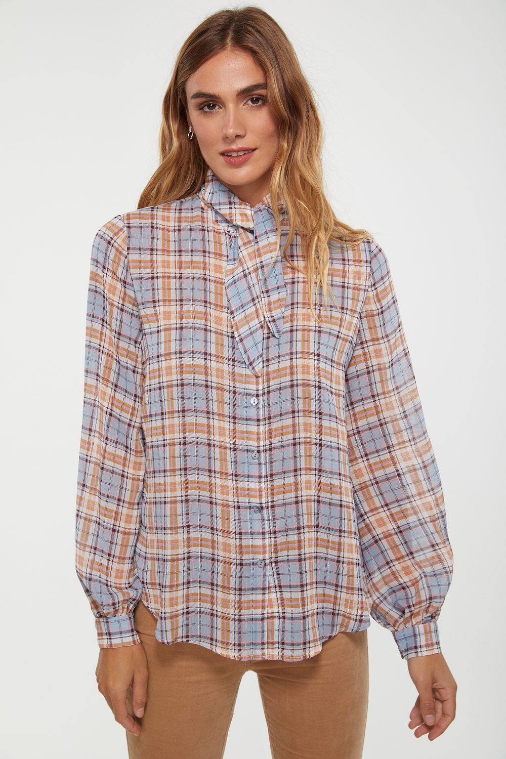 Checked Fluid Blouse With Knot
