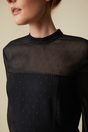 Embellished mock neck blouse with puffy sleeves - Black