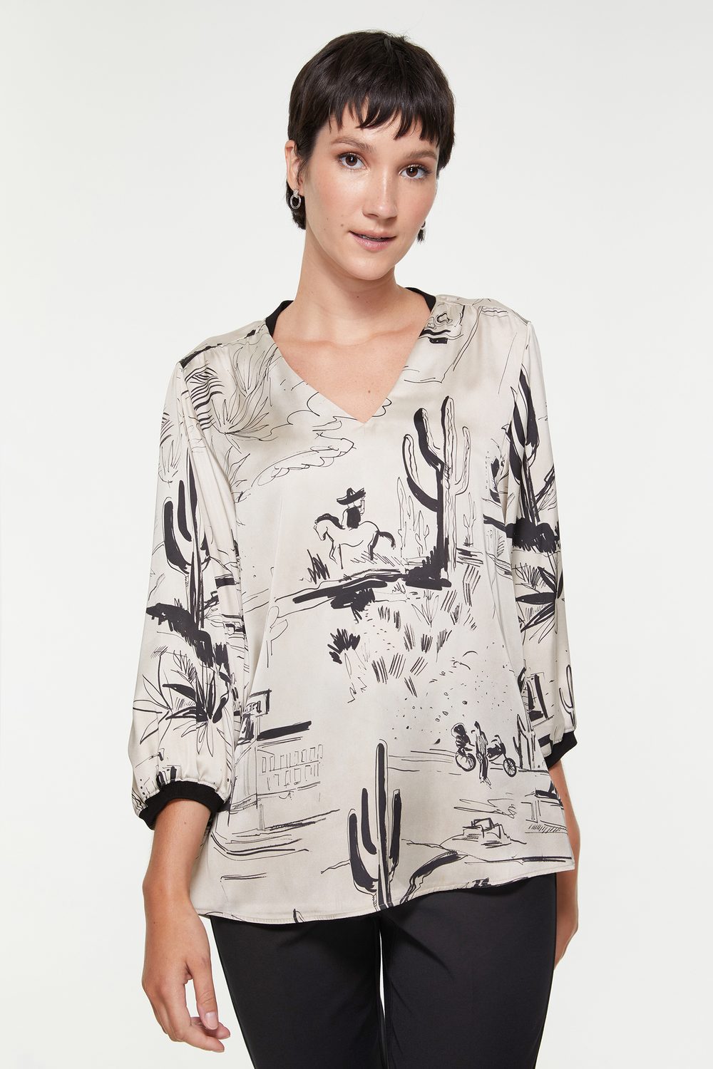 Printed Blouse With Puffy Sleeves
