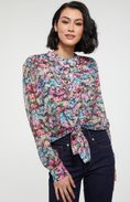 Tied front printed blouse with ruching