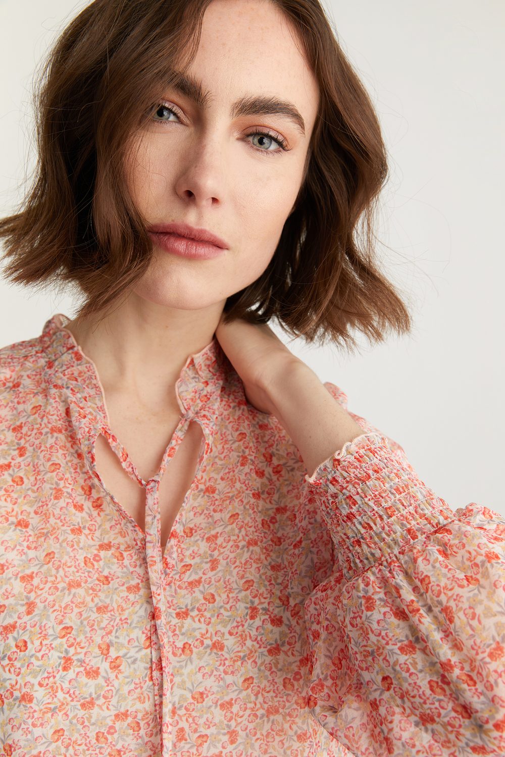 Floral Printed Top With Puffy Sleeves