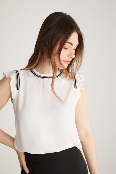 Jersey back top with frill & rib detail