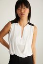 Draped front colour block blouse - Off-white