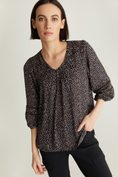 V neck polka dots blouse with puffy sleeves