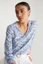 V neck printed blouse - Multi Blue