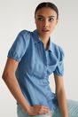 Tencel blouse with short puffy sleeves - Light blue;Medium Blue;Dark Blue
