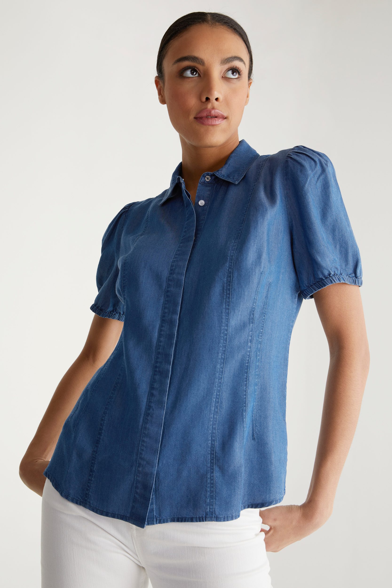 Tencel Blouse With Short Puffy Sleeves