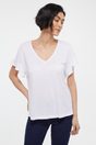 V neck loose top with frill - White;Black