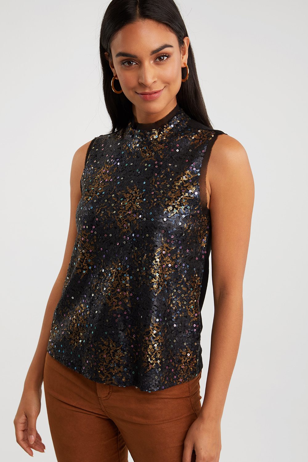 sequin mock neck top
