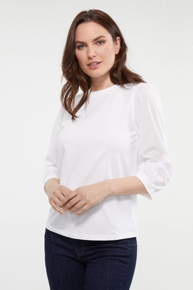Mixted fabric puffy sleeve top