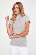 Striped mock neck top with cap sleeves