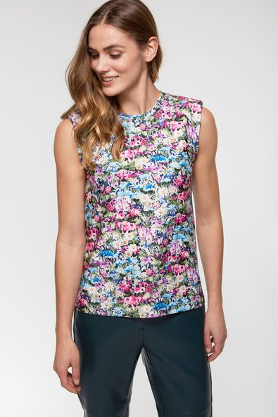 Floral printed sleeveless top with shoulder pad