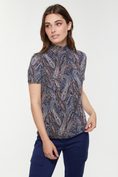 Printed short sleeve top with mock neck