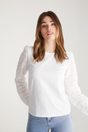 Jersey top with eyelet puffy sleeve - White;Navy