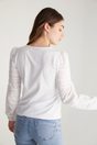 Jersey top with eyelet puffy sleeve - White;Navy