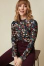 Floral print top with puffy sleeves - Multi Black