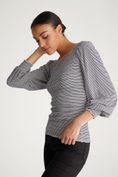 Striped puffy sleeve top with ruched body
