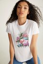 Regular fit t-shirt with flower print & sequins - White