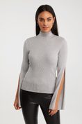 Metallic effect sweater with slit sleeves