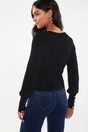 Ribbed top with puffy sleeves - Black
