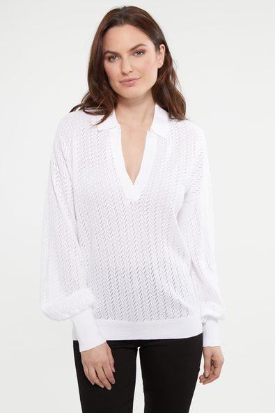 Pointelle sweater with puffy sleeves