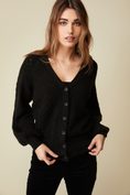 Pointelle cardigan with puffy sleeves