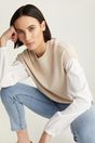 Knitted sweater with woven puffy sleeves - Naturel;Black