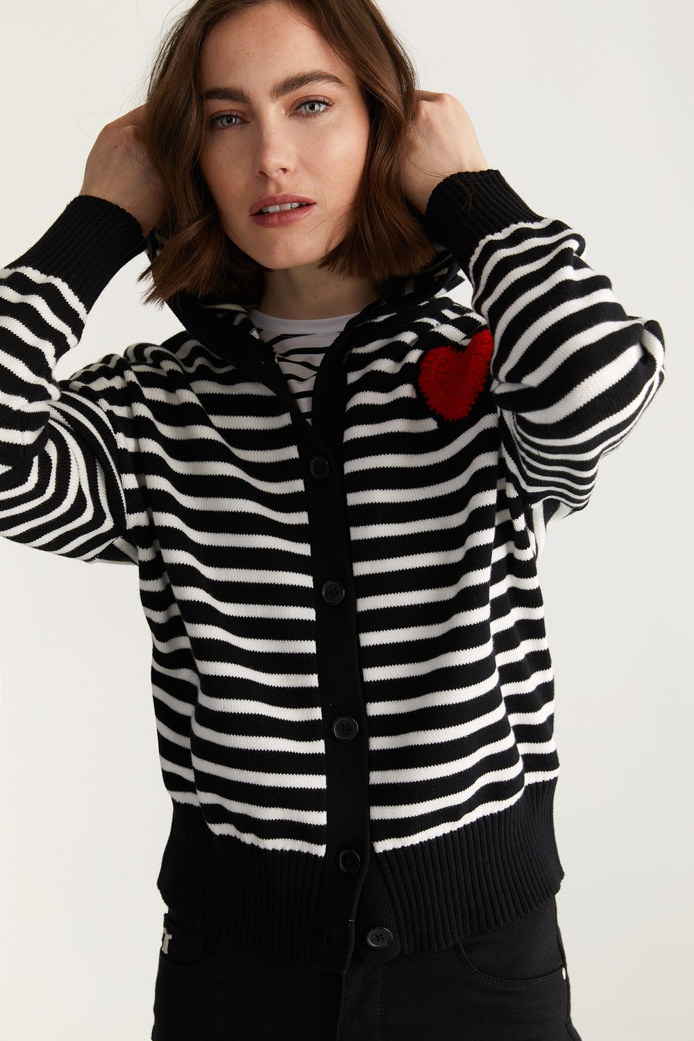 Hooded Striped Cardigan With Heart
