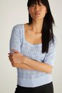 Square neck sweater with puffy sleeve - White;Light blue