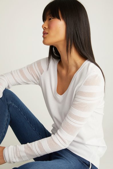 Sweater with pointelle sleeves