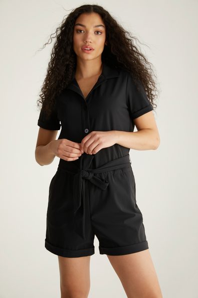 Short sleeve romper with sash
