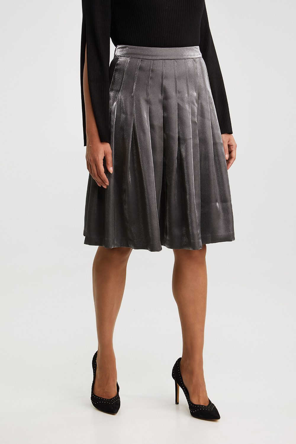 metallic pleated skirt womens