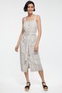 Plaid linen dress with patch pockets - Multi Beige