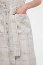 Plaid linen dress with patch pockets - Multi Beige