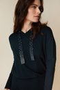 Hooded knit dress with studs - Teal