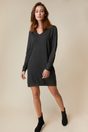 V neck knitted dress with pleats - Dark Heather Grey;Dark Khaki