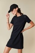 A line dress with vegan leather detail