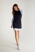 2-in-1 knitted dress with striped puffy sleeve