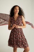 Floral printed fluid dress with frill