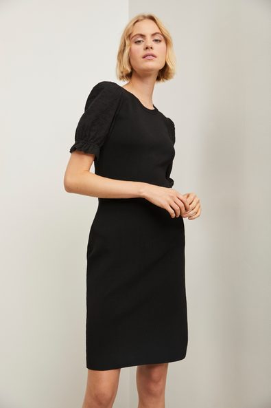 knit dress with embroidered sleeve