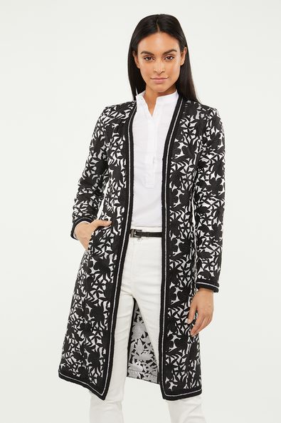 Long jacquard jacket with ribbon detail