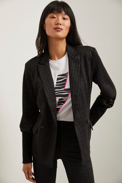 Fitted double-breasted blazer with rib cuff