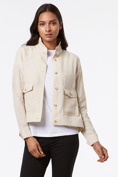 Back pleat linen & tencel jacket