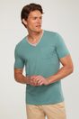 Mixed fabric V neck t-shirt - Vert Moyen