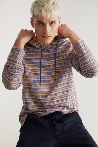 Colourful stripes hooded t-shirt