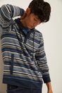 Hooded long sleeve striped t-shirt - Multi Blue