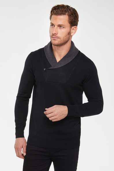 Bicolour shawl collar sweater
