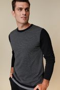 2 in 1 look striped front crew neck sweater