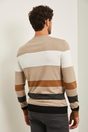 Stripe blocking crew neck sweater - Multi Beige